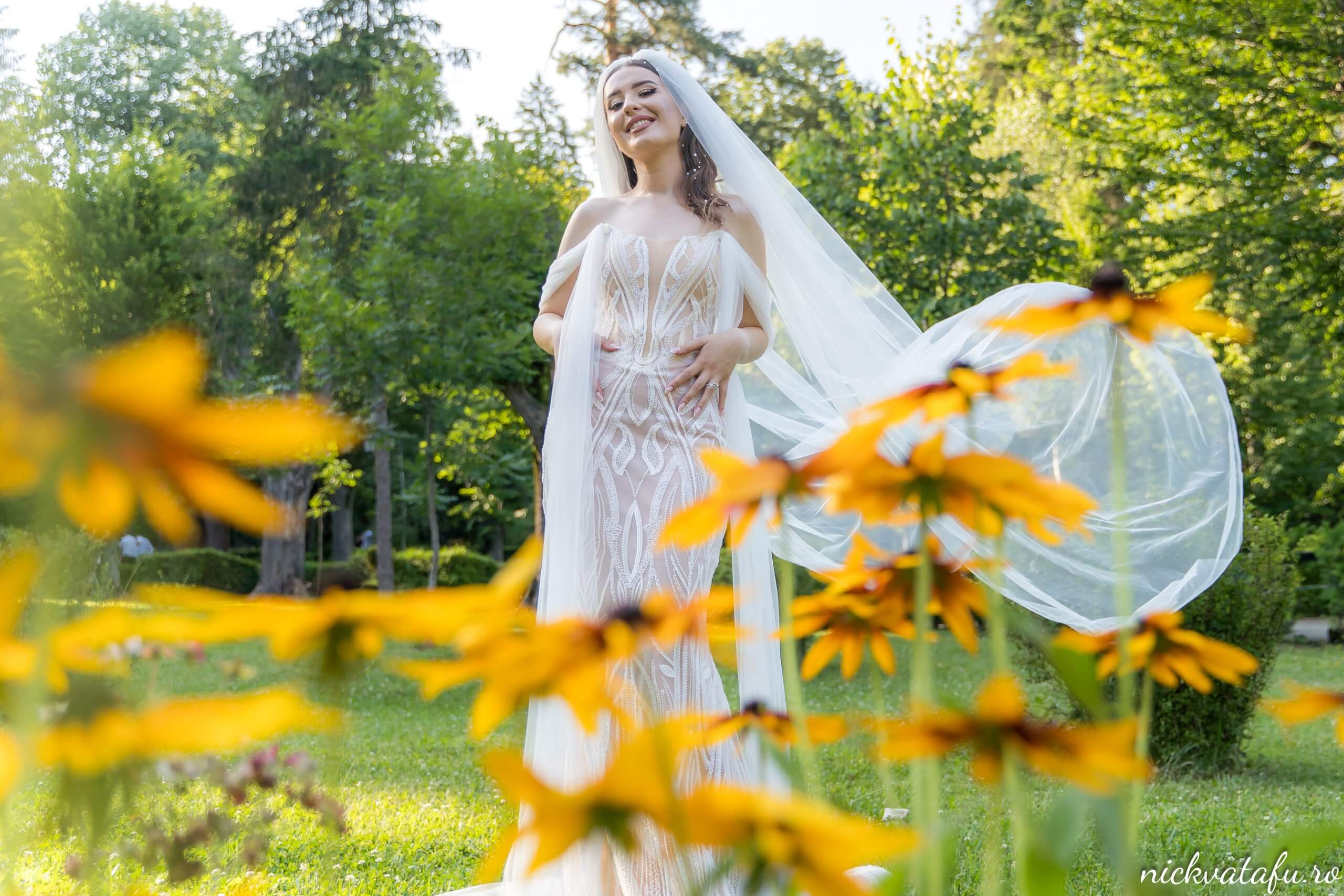 fotograf nunta mireasa sedinta foto flori galbene voal